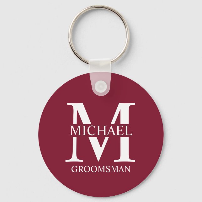 Personalised Groomsman's Name and Monogram Key Ring (Front)