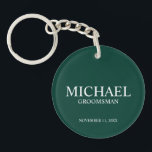 Personalised Groomsman's Name and Monogram Key Ring<br><div class="desc">Modern Personalised Groomsman Gifts
featuring personalised groomsman's name,  title and wedding date in white classic serif font style on emerald green background.

Also perfect for Best Man,  Father of the Bride and more.</div>