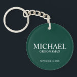 Personalised Groomsman's Name and Monogram Key Ring<br><div class="desc">Modern Personalised Groomsman Gifts
featuring personalised groomsman's name,  title and wedding date in white classic serif font style on emerald green background.

Also perfect for Best Man,  Father of the Bride and more.</div>
