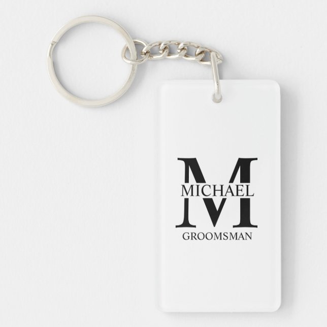 Personalised Groomsman's Name and Monogram Key Ring (Front)