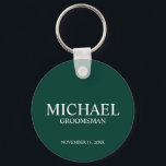 Personalised Groomsman's Name and Monogram Key Ring<br><div class="desc">Modern Personalised Groomsman Gifts
featuring personalised groomsman's name,  title and wedding date in white classic serif font style on emerald green background.

Also perfect for Best Man,  Father of the Bride and more.</div>
