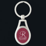 Personalised Groomsman's Name and Monogram Key Ring<br><div class="desc">Elegant Personalised Groomsman Gifts
featuring personalised monogram in white elegant script font style with groomsman's name and title in classic serif font style on burgundy red background.

Also perfect for best man,  father of the bride,  bridesmaid,  maid of honour,  flower girl,  mother of the bride and more.</div>
