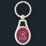 Personalised Groomsman's Name and Monogram Key Ring<br><div class="desc">Elegant Personalised Groomsman Gifts
featuring personalised monogram in white elegant script font style with groomsman's name and title in classic serif font style on burgundy red background.

Also perfect for best man,  father of the bride,  bridesmaid,  maid of honour,  flower girl,  mother of the bride and more.</div>