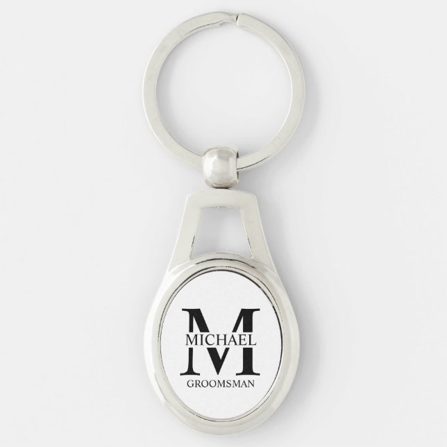 Personalised Groomsman's Name and Monogram Key Ring (Front)