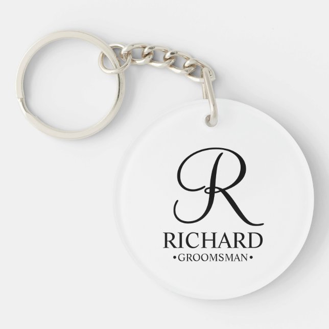 Personalised Groomsman's Name and Monogram Key Ring (Front)