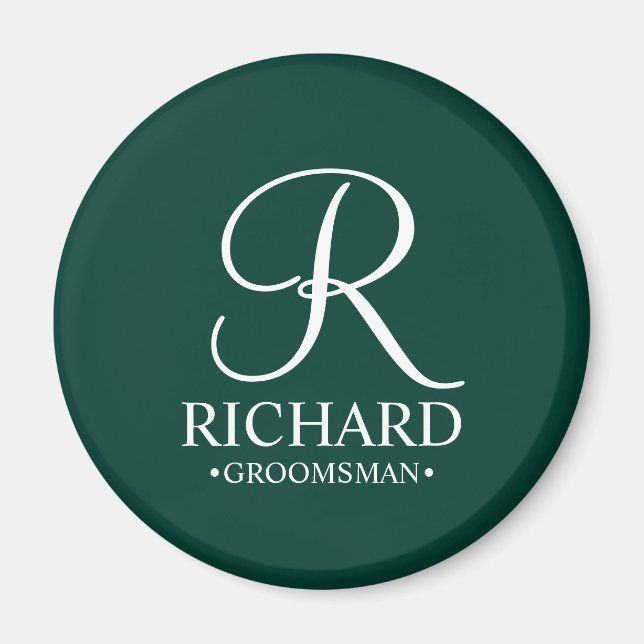 Personalised Groomsman's Name and Monogram Magnet (Front)