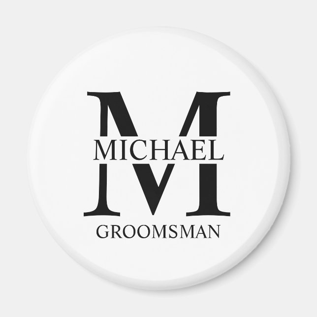 Personalised Groomsman's Name and Monogram Magnet (Front)