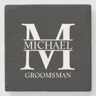 Personalised Groomsman's Name and Monogram Stone Coaster