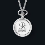 Personalised Groomsman's Name and Monogram Watch<br><div class="desc">Elegant Black and White Personalised Groomsman Gifts
featuring personalised monogram in black elegant script font style with groomsman's name and title in classic serif font style on white background.

Also perfect for best man,  father of the bride,  bridesmaid,  maid of honour,  flower girl,  mother of the bride and more.</div>