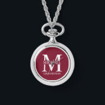Personalised Groomsman's Name and Monogram Watch<br><div class="desc">Classic Personalised Groomsmen Gifts
featuring personalised groomsman's monogram,  name and title in white classic serif font style on burgundy red background.

Also perfect for best man,  father of the bride and more.</div>