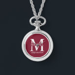 Personalised Groomsman's Name and Monogram Watch<br><div class="desc">Classic Personalised Groomsmen Gifts
featuring personalised groomsman's monogram,  name and title in white classic serif font style on burgundy red background.

Also perfect for best man,  father of the bride and more.</div>