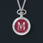 Personalised Groomsman's Name and Monogram Watch<br><div class="desc">Classic Personalised Groomsmen Gifts
featuring personalised groomsman's monogram,  name and title in white classic serif font style on burgundy red background.

Also perfect for best man,  father of the bride and more.</div>