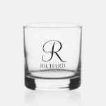 Personalised Groomsman's Name and Monogram Whiskey Glass<br><div class="desc">Elegant Personalised Groomsman Gifts
featuring personalised monogram in black elegant script font style with groomsman's name and title in classic serif font style.

Also perfect for best man,  father of the bride,  bridesmaid,  maid of honour,  flower girl,  mother of the bride and more.</div>