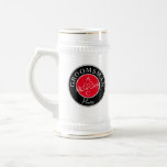 Personalised Groomsmen Beer Stein<br><div class="desc">Simple,  modern,  elegant,  vibrant red and black wedding beer stein Groomsman gift with monogram - initials,  name,  unique romantic love couple birds drawing and trendy handwritten calligraphy script.</div>