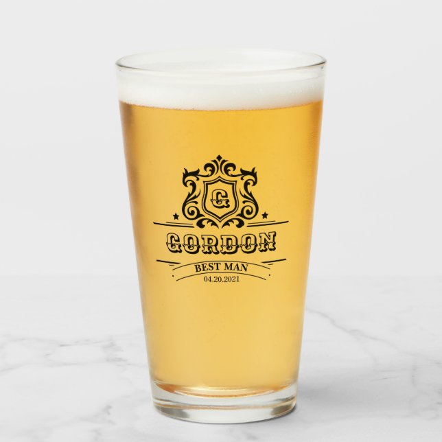 Personalised Groomsmen Bestman Groom Pint Glass (Front Filled)