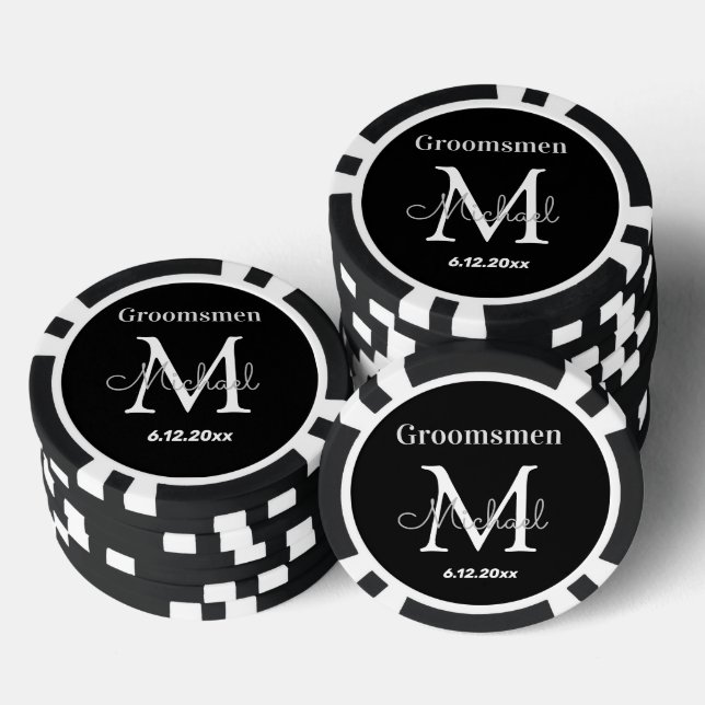 personalised groomsmen black and white wedding poker chips (Stack)