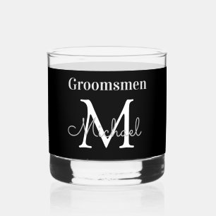 personalised  groomsmen black white chic whiskey glass