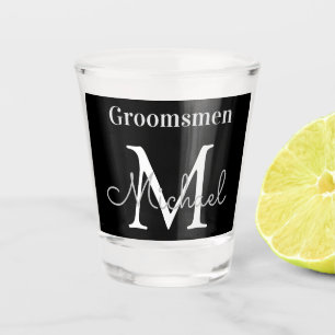 personalised  groomsmen black white shot glass