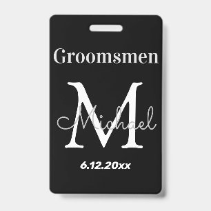 personalised  groomsmen elegant black wedding ID badge