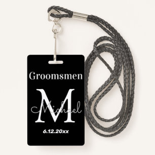 personalised  groomsmen elegant black wedding ID badge