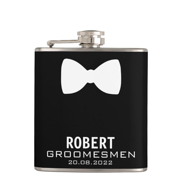 Personalised Groomsmen Flask with Bow Tie Graphic  (Front)