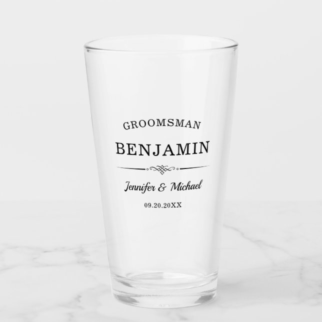 Personalised Groomsmen Gift Elegant Wedding Beer Glass (Front)