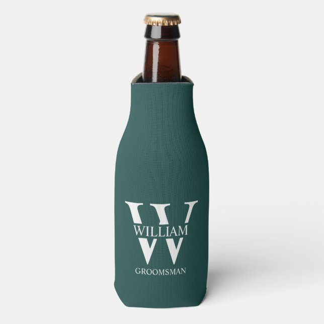 Personalised Groomsmen Monogram & Name Bottle Cooler (Bottle Front)