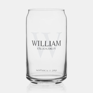 Personalised Groomsmen Monogram & Name Can Glass