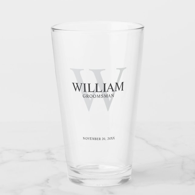 Personalised Groomsmen Monogram & Name Glass (Front)