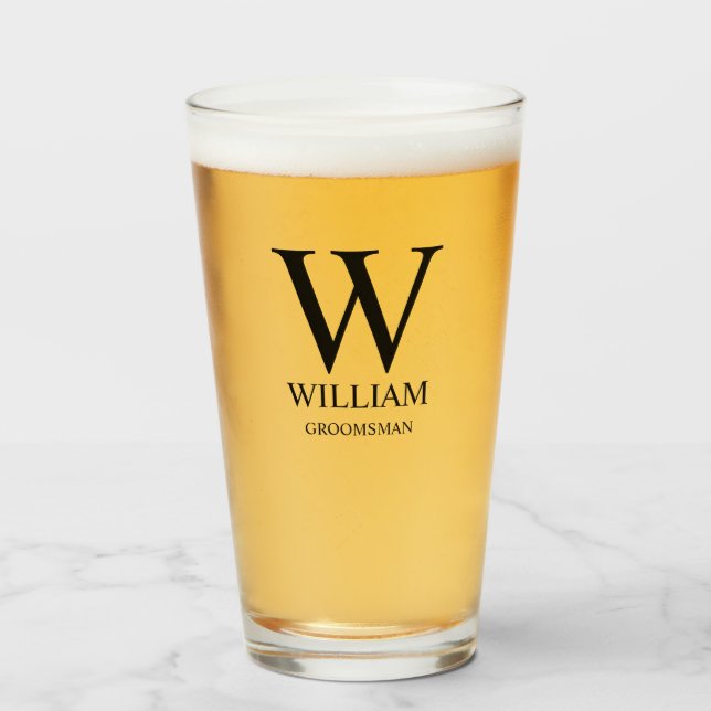 Personalised Groomsmen Monogram & Name Glass (Front Filled)