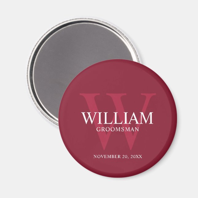 Personalised Groomsmen Monogram & Name Magnet (Front/Back)