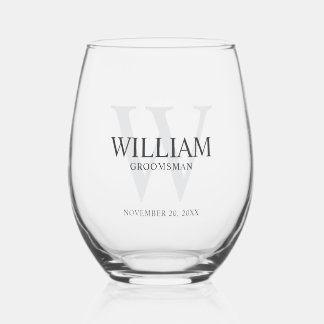 Personalised Groomsmen Monogram & Name Stemless Wine Glass