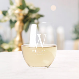 Personalised Groomsmen Monogram & Name Stemless Wine Glass