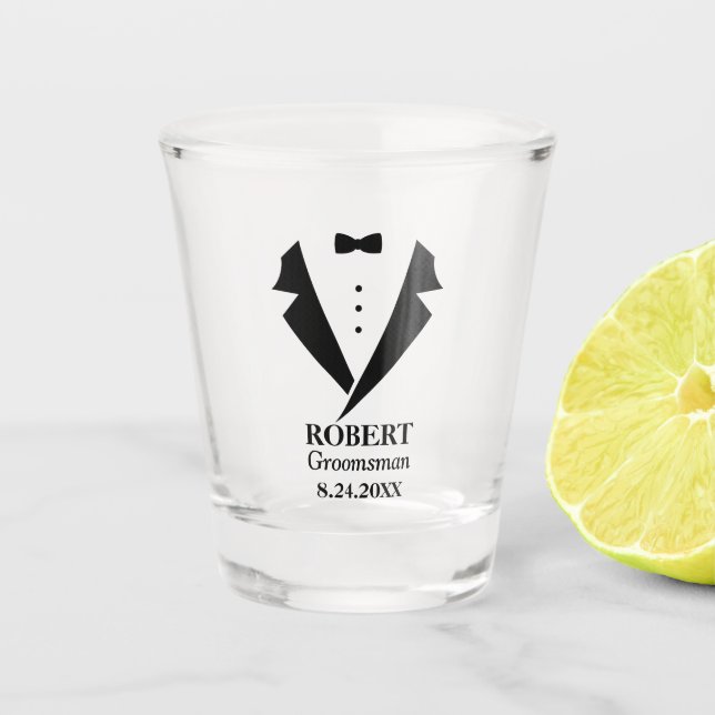 Personalised Groomsmen Tuxedo Shot Glass (Front)