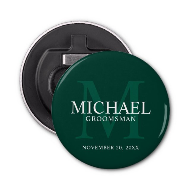Personalised Groomsmen's name and monogram Bottle Opener (Front)