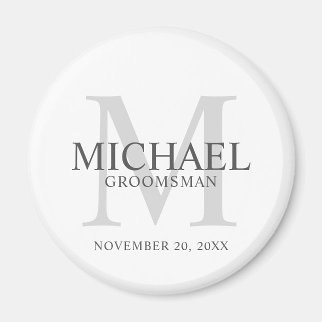 Personalised Groomsmen's name and monogram Magnet (Front)