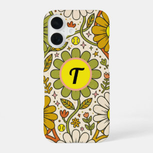 Personalised Groovy Floral Tennis Monogram iPhone 16 Case