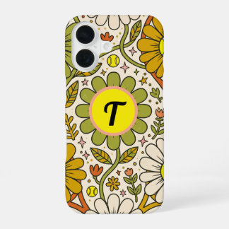 Personalised Groovy Floral Tennis Monogram iPhone 16 Case