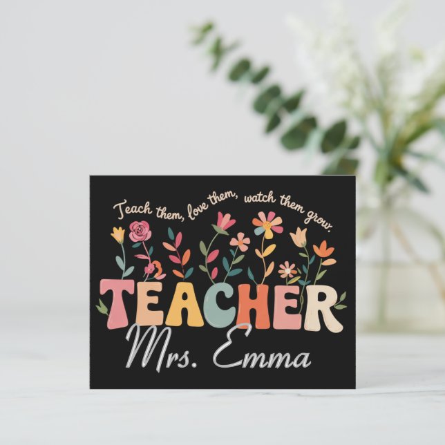 Personalised Groovy Flowers Teacher Custom Gift (Standing Front)