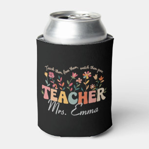 Personalised Groovy Flowers Teacher Custom Gift Can Cooler