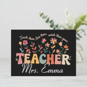 Personalised Groovy Flowers Teacher Custom Gift Invitation