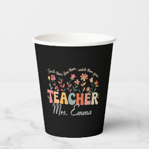 Personalised Groovy Flowers Teacher Custom Gift Paper Cups