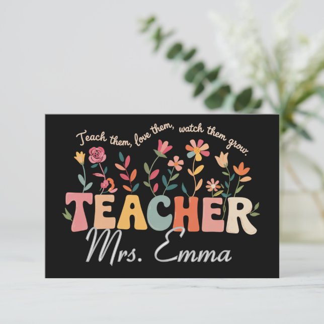 Personalised Groovy Flowers Teacher Custom Gift Thank You Card (Standing Front)