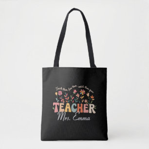 Personalised Groovy Flowers Teacher Custom Gift Tote Bag