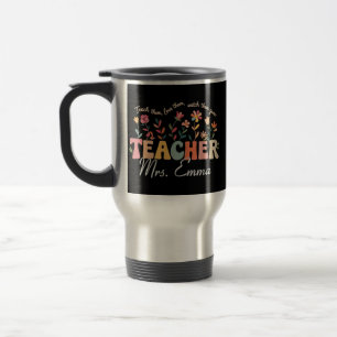 Personalised Groovy Flowers Teacher Custom Gift Travel Mug