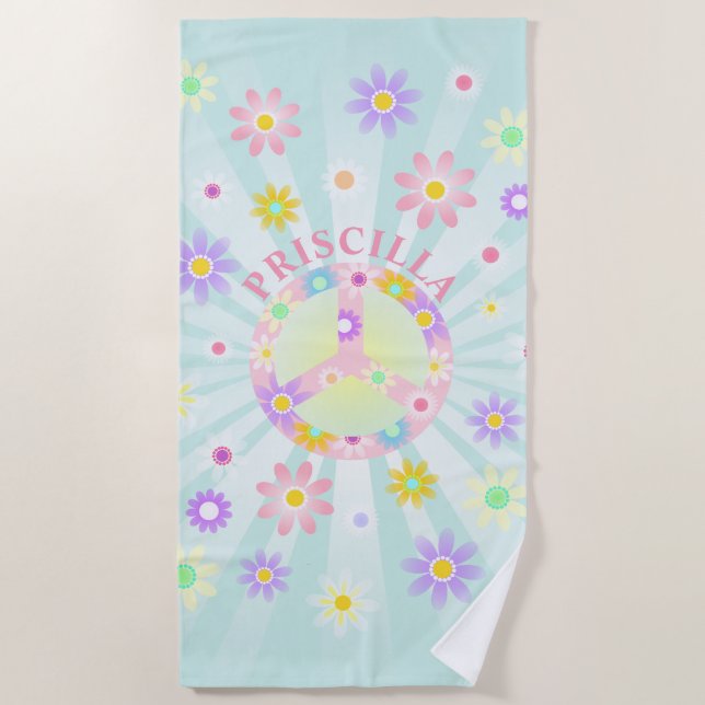 Personalised Groovy Retro Daisy Beach Towel (Front)