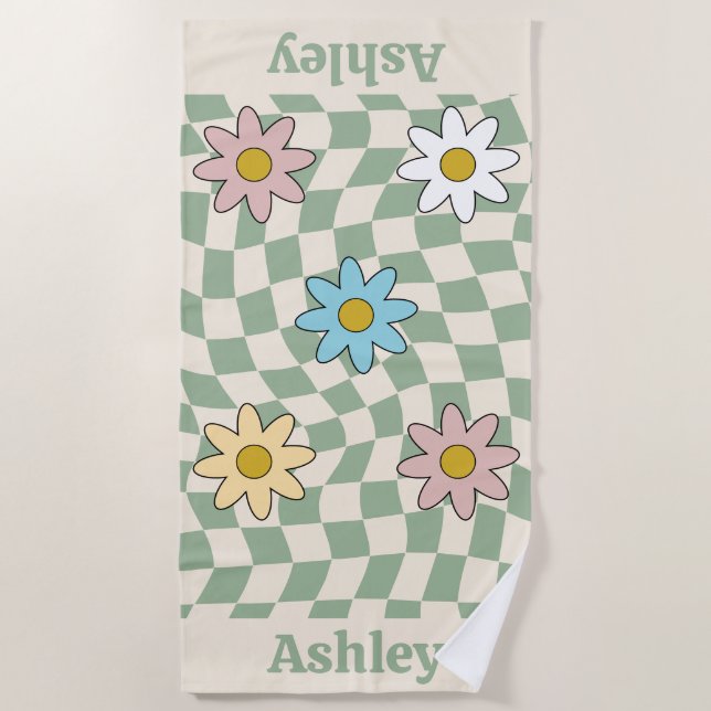 Personalised Groovy Retro Name Beach Towel (Front)