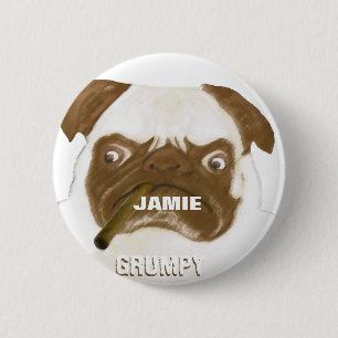 Personalised Grumpy AFICIONADO Puggy Cigar 6 Cm Round Badge