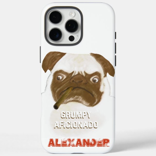 Personalised Grumpy AFICIONADO Puggy Cigar Case-Mate iPhone Case (Back)