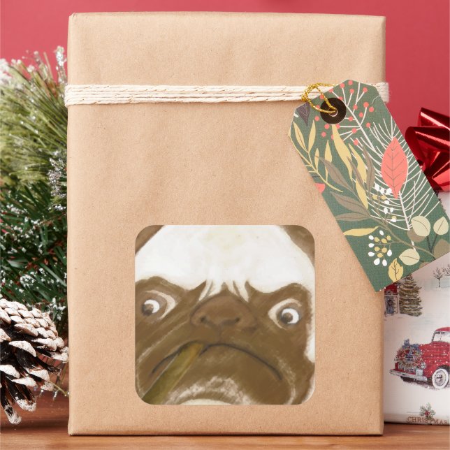 Personalised Grumpy AFICIONADO Puggy Cigar Square Sticker (Holiday)